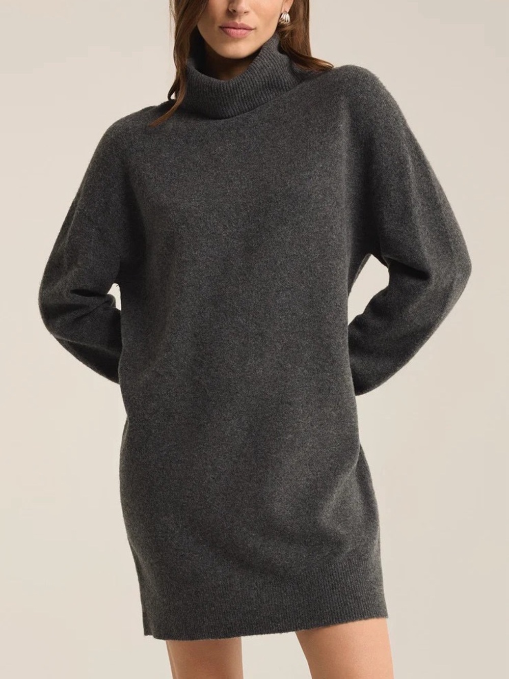 z supply richie charcoal gray turtleneck sweater dress
